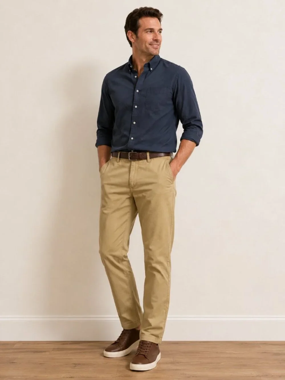 Land's End Men's Khaki Chino Pants Size 35 Classic Straight Leg Casual